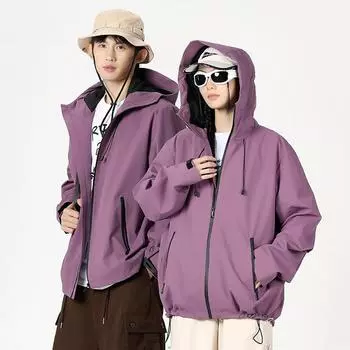 Весенне-осенняя ветрозащитная водонепроницаемая куртка для мужчин и женщин, пара, одежда для альпинизма на открытом воздухе, свободная куртка S чёрный