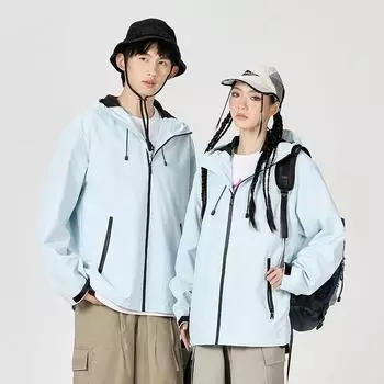 Весенне-осенняя ветрозащитная водонепроницаемая куртка для мужчин и женщин, пара, одежда для альпинизма на открытом воздухе, свободная куртка S чёрный