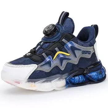 Весенне-осенняя водонепроницаемая кожаная детская спортивная повседневная обувь с вращающейся пряжкой для мальчиков, детская обувь 28 темно-синий