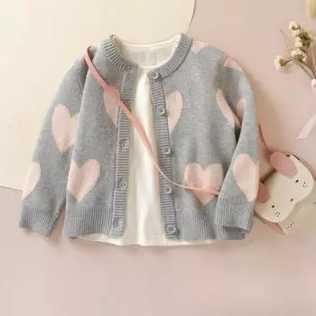 Весенне-осенняя вязаная куртка-кардиган Love All-match для девочек 80cm серый