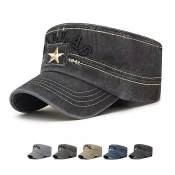 Весенне-осенняя вышитая шляпа с плоским цилиндром, мужская дышащая шляпа, военные кепки, армейские козырьки, шапка, тренировочные кадетские кепки серый
