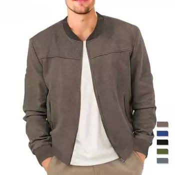 Весенне-осенняя замшевая однотонная мужская куртка на молнии, повседневная куртка-кардиган с длинными рукавами в стиле ретро для мужчин XXXL чёрный