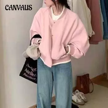 Весенне-осенняя женская бейсбольная куртка больших размеров с однотонным принтом и приталенной талией M розовый