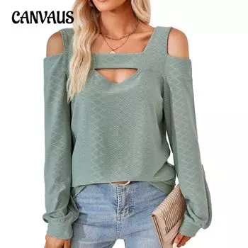 Весенне-осенняя женская блузка без бретелек, однотонная, удобный повседневный свободный топ с длинными рукавами S чёрный