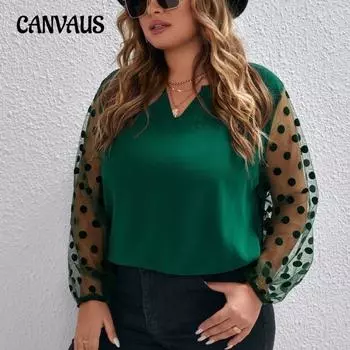 Весенне-осенняя женская блузка больших размеров, сетчатый топ с длинными рукавами