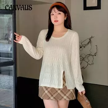 Весенне-осенняя женская блузка больших размеров с разрезом и ажурным верхом, повседневная, с длинным рукавом, тонкий трикотаж XL чёрный