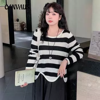 Весенне-осенняя женская блузка больших размеров, нестандартный топ, полосатая рубашка, трикотаж XL чёрный