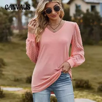 Весенне-осенняя женская блузка, футболка с длинными рукавами, однотонные топы с v-образным вырезом, простые сетчатые топы с пузырьками S белый