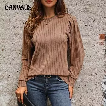 Весенне-осенняя женская блузка, модная однотонная удобная повседневная верхняя одежда с объемными рукавами и длинными рукавами S коричневый