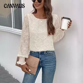 Весенне-осенняя женская блузка, модная темпераментная, элегантная жаккардовая белая рубашка, топ с длинными рукавами