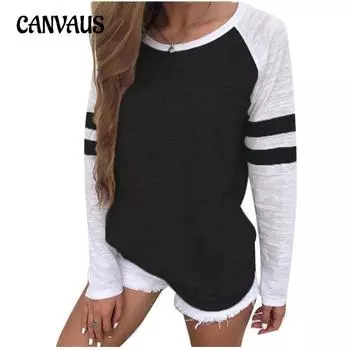 Весенне-осенняя женская блузка, модная трехцветная полосатая футболка с длинными рукавами и круглым вырезом, топы с цветными блоками S чёрный