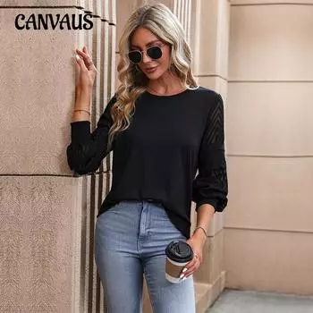 Весенне-осенняя женская блузка, модный однотонный удобный повседневный топ с длинными рукавами S чёрный