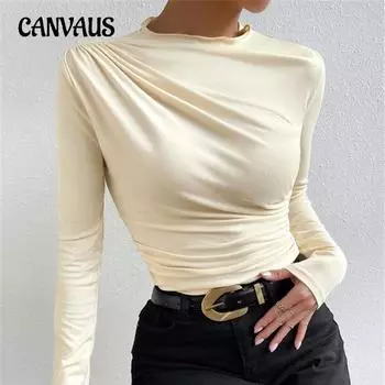 Весенне-осенняя женская блузка однотонная рубашка с узким низом и длинным рукавом