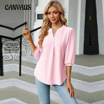 Весенне-осенняя женская блузка, однотонная, с кружевным вырезом, жаккардовая, свободная, с рукавами семь четвертей, с v-образным вырезом, комфортный топ с длинными рукавами для отдыха S белый