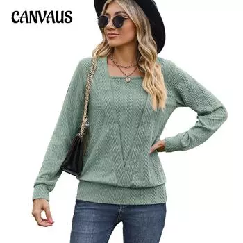 Весенне-осенняя женская блузка, однотонная, с квадратным вырезом, свободный топ с длинными рукавами и кроссовером S бордовый