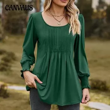 Весенне-осенняя женская блузка, однотонная, с квадратным вырезом, комфортный топ с длинными рукавами и рюшами для отдыха S чёрный