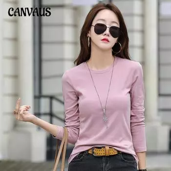 Весенне-осенняя женская блузка, однотонная тонкая рубашка с круглым вырезом и длинными рукавами, верх и низ