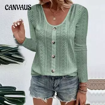 Весенне-осенняя женская блузка, однотонные жаккардовые топы с длинными рукавами на пуговицах и v-образным вырезом S белый