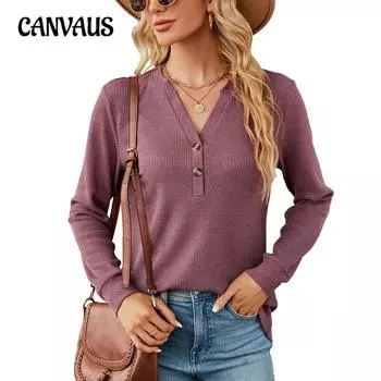 Весенне-осенняя женская блузка, однотонный свободный топ с длинными рукавами на пуговицах и v-образным вырезом S чёрный