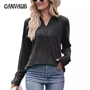 Весенне-осенняя женская блузка, повседневная рубашка-поло, топ с длинными рукавами S темно-серого