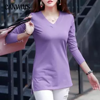 Весенне-осенняя женская блузка, повседневная тонкая нижняя рубашка средней длины с v-образным вырезом, топы с длинными рукавами S белый