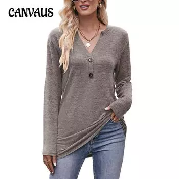 Весенне-осенняя женская блузка, повседневный топ с v-образным вырезом и застежкой на пуговицы с длинными рукавами S красный