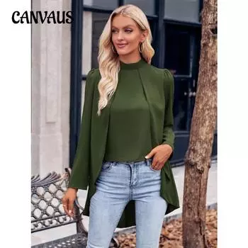 Весенне-осенняя женская блузка, повседневный тренд, однотонный топ с высоким воротником и длинными рукавами