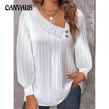 Весенне-осенняя женская блузка, простая плиссированная блузка с v-образным вырезом и пуговицами, однотонный топ с длинными рукавами S чёрный