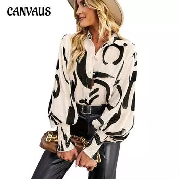 Весенне-осенняя женская блузка-рубашка с воротником-поло контрастного цвета с принтом и длинными рукавами, свободные повседневные топы S синий