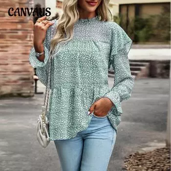 Весенне-осенняя женская блузка с цветочным принтом, рубашка с длинным рукавом, темпераментные пригородные топы