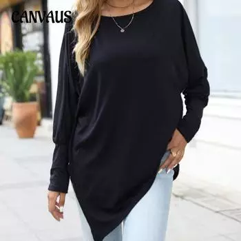 Весенне-осенняя женская блузка с длинными рукавами, футболка нестандартной формы, повседневные свободные топы больших размеров S чёрный
