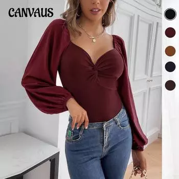 Весенне-осенняя женская блузка с французским твистом и v-образным вырезом, комбинезон с длинными рукавами, обтягивающий комбинезон S бордовый