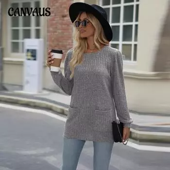 Весенне-осенняя женская блузка с карманами, свободный повседневный топ с объемными рукавами и длинными рукавами S чёрный