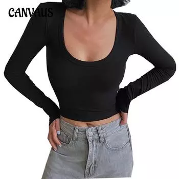 Весенне-осенняя женская блузка с коротким круглым вырезом, модные универсальные повседневные топы с длинными рукавами S чёрный