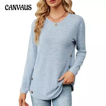 Весенне-осенняя женская блузка с круглым вырезом и длинными рукавами, свободный топ с длинными рукавами на пуговицах S темно-серого