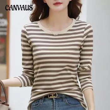 Весенне-осенняя женская блузка с круглым вырезом, модный тонкий топ с длинными рукавами в полоску S чёрный