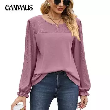 Весенне-осенняя женская блузка с круглым вырезом, свободный повседневный топ с длинными рукавами и длинными рукавами S белый