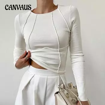 Весенне-осенняя женская блузка с круглым вырезом, однотонный топ с длинными рукавами и разрезом на груди S белый