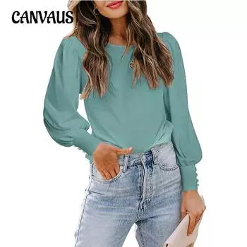 Весенне-осенняя женская блузка с круглым вырезом и круглым вырезом, свободный повседневный топ с длинными рукавами S чёрный