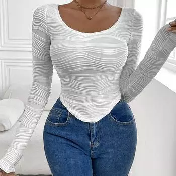 Весенне-осенняя женская блузка с круглым вырезом, тонкий сексуальный топ S белый