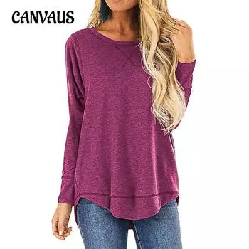 Весенне-осенняя женская блузка с круглым вырезом, повседневный однотонный топ с длинными рукавами S чёрный