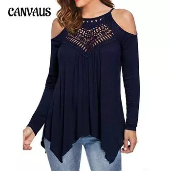 Весенне-осенняя женская блузка с кружевной строчкой без бретелек, футболка с длинными рукавами, повседневные топы S чёрный