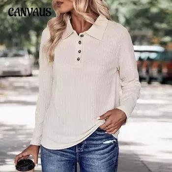 Весенне-осенняя женская блузка с лацканами, однотонный удобный повседневный вязаный топ с длинными рукавами S абрикосовый