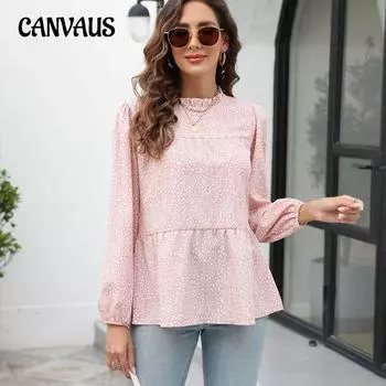 Весенне-осенняя женская блузка с принтом, блузка с круглым вырезом, топ с длинными рукавами S розовый