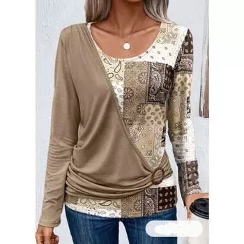 Весенне-осенняя женская блузка с принтом, однотонная повседневная футболка с длинным рукавом 3XL зелёный