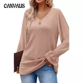 Весенне-осенняя женская блузка с расклешенными рукавами, однотонная, темпераментная, элегантная, повседневная, с длинными рукавами S чёрный