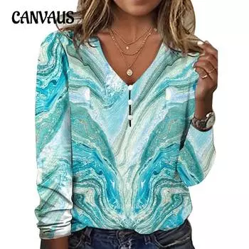 Весенне-осенняя женская блузка с V-образным вырезом и звездами, футболка с длинными рукавами и жемчужными пуговицами S красный