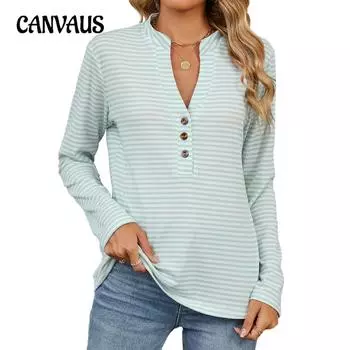 Весенне-осенняя женская блузка с V-образным вырезом и полосками на пуговицах, свободный топ с длинными рукавами S розовый