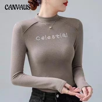 Весенне-осенняя женская блузка с вышитыми буквами, теплые топы с длинными рукавами, нижняя рубашка S серый