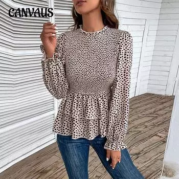 Весенне-осенняя женская блузка со средним воротником и принтом, темпераментная элегантная рубашка с длинными рукавами S абрикосовый